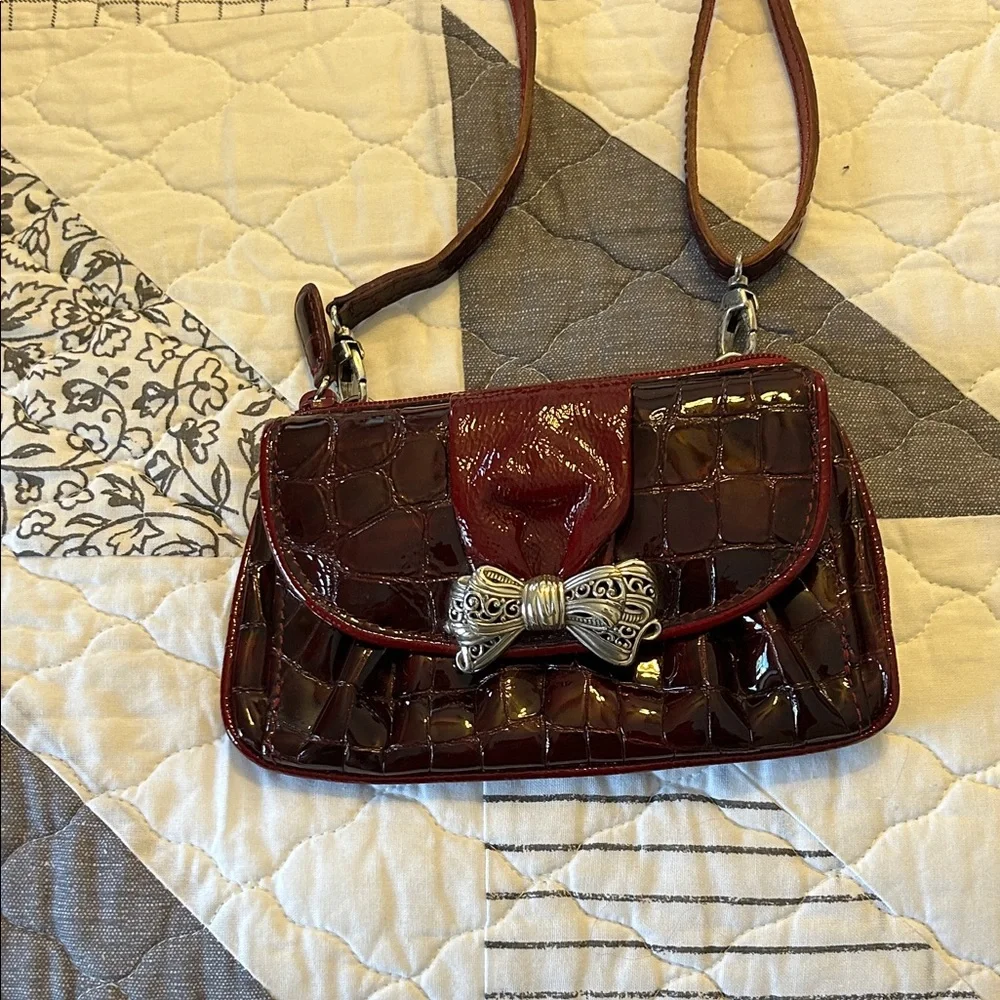 Brighton Burgundy Croc-Embossed Crossbody Bag - Picture 1 of 8